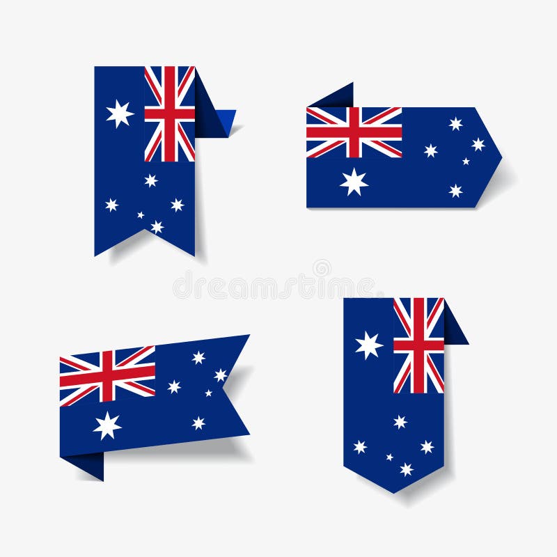 Australian Flag Stickers and Labels. Vector Illustration. Stock Vector