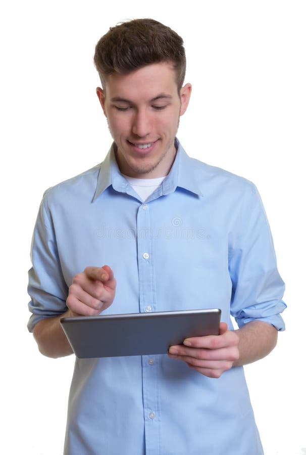 Australian Guy Working with Tablet Computer Stock Image - Image of