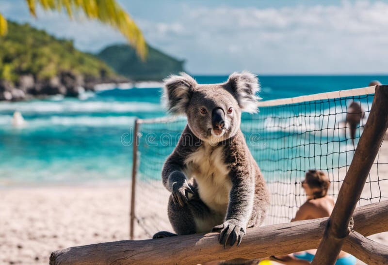 Australian Koala at the Beach, AIgenerated. Stock Illustration
