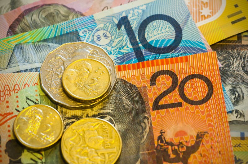 Australian notes and coins stock image. Image of partial 54107185