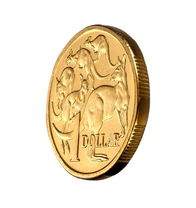 Austrálsky jeden dolár mince z 3 / 4 zobrazenie izolované na bielom 