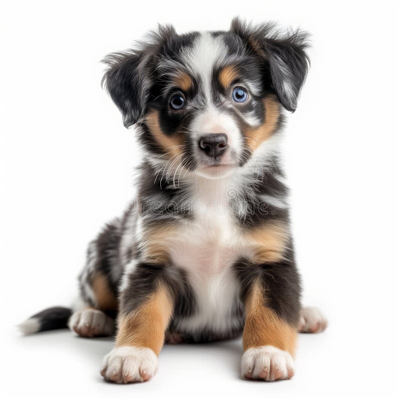 Australian Shepherd Puppy Dog Isolated on White Background Stock ...