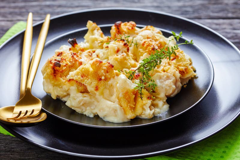 Australian side dish cauliflower cheese on a plate stock images