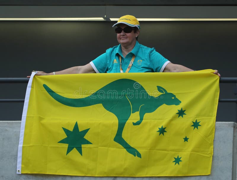Australie australienne d'équipe de soutien de supporter pendant Rio 2016 Jeux Olympiques au parc olympique image libre de droits Australie australienne d'équipe de soutien de supporter pendant Rio 2016 Jeux Olympiques au parc olympique image libre de droits
