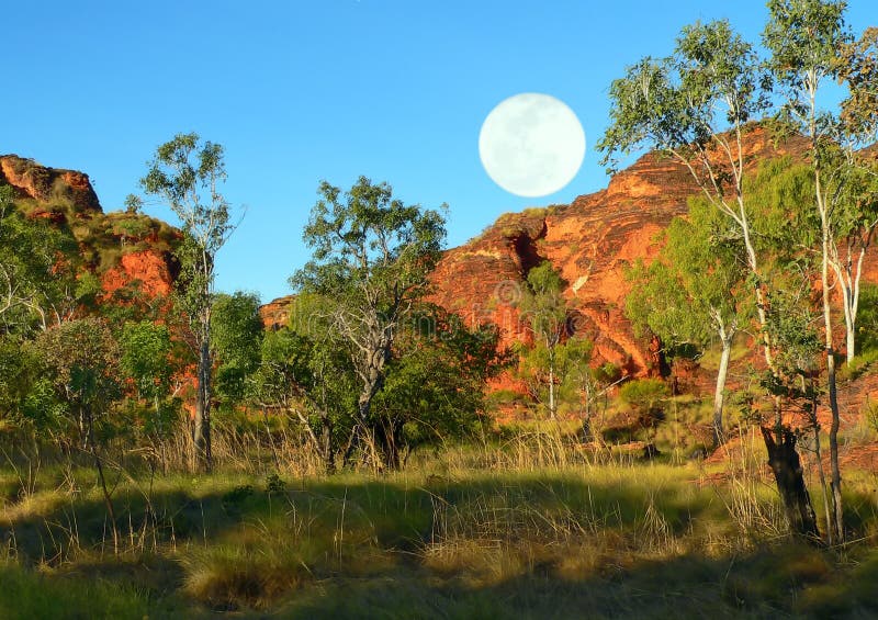 australien landscape and moon