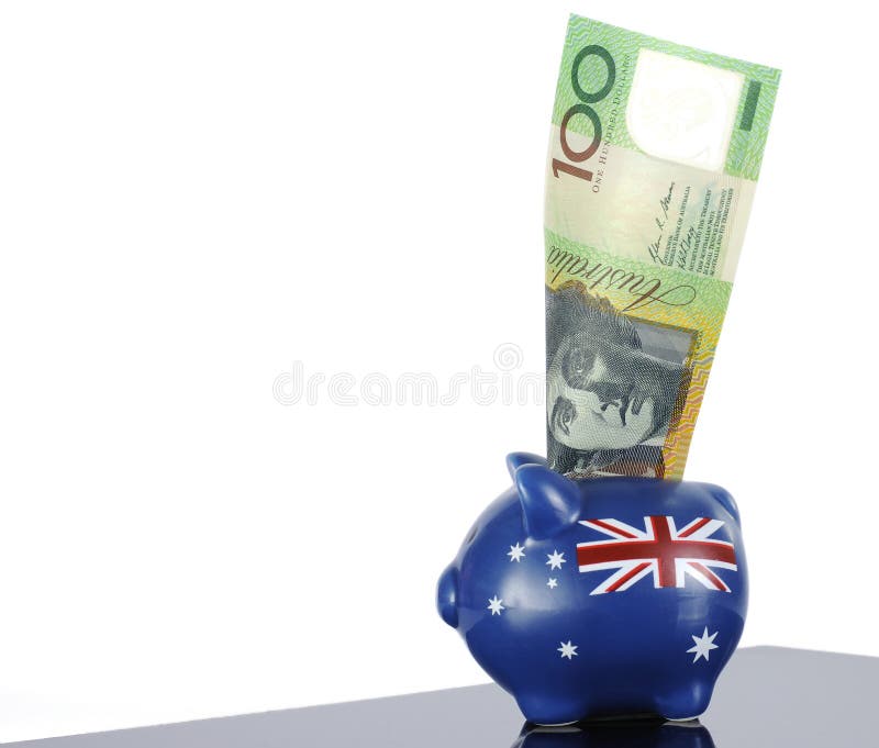 Australier hundert Dollaranmerkung im Sparschwein stockfotos Australier hundert Dollaranmerkung im Sparschwein stockfotos