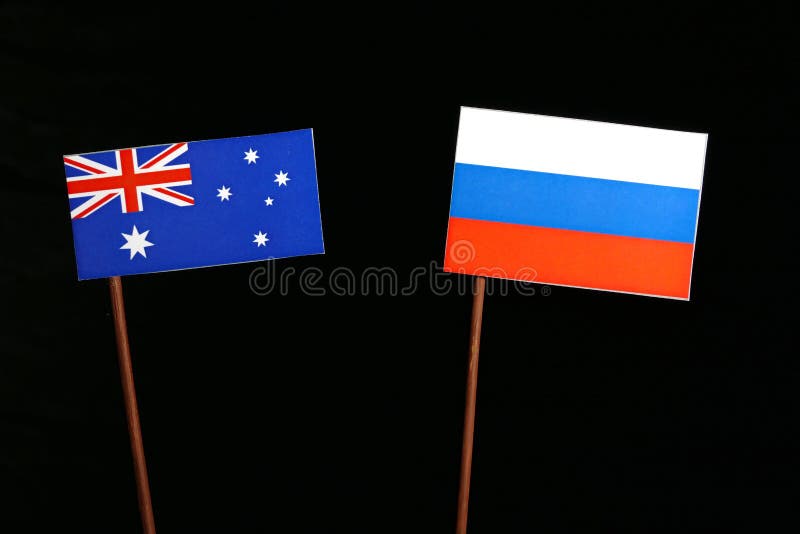 Download Australische Flagge Mit Der Russischen Flagge Lokalisiert Auf Schwarzem Stockfoto - Bild von kommunikation, markierungsfahne: 96932266