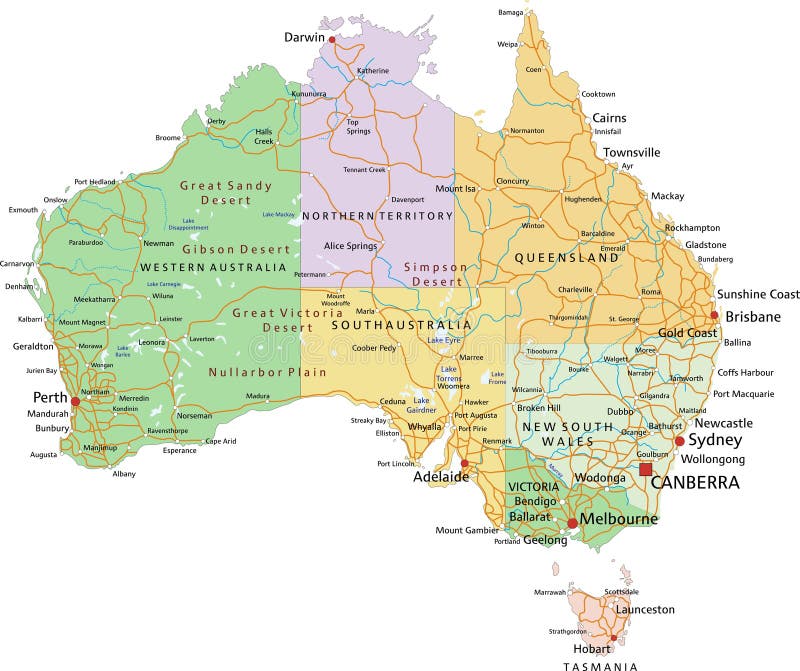Australië - hoogst gedetailleerde editable politieke kaart met gescheiden lagen