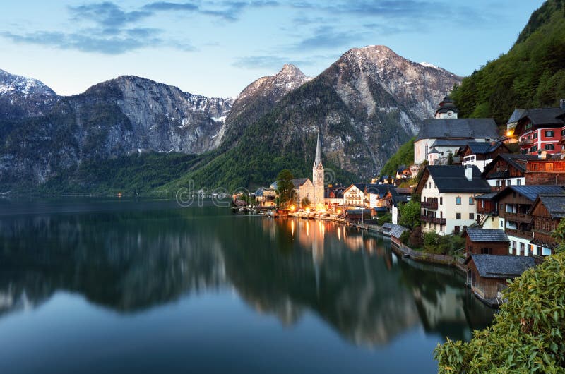 Austria Alps landscape, Hallstatt at night