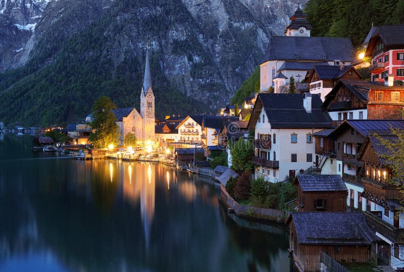 Austria Alps landscape, Hallstatt at night