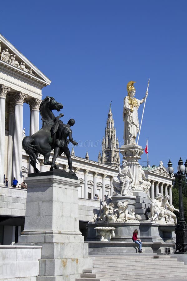 Austrian Parliament with Pallas Athene, landmark of Vienna. Austrian Parliament with Pallas Athene, landmark of Vienna
