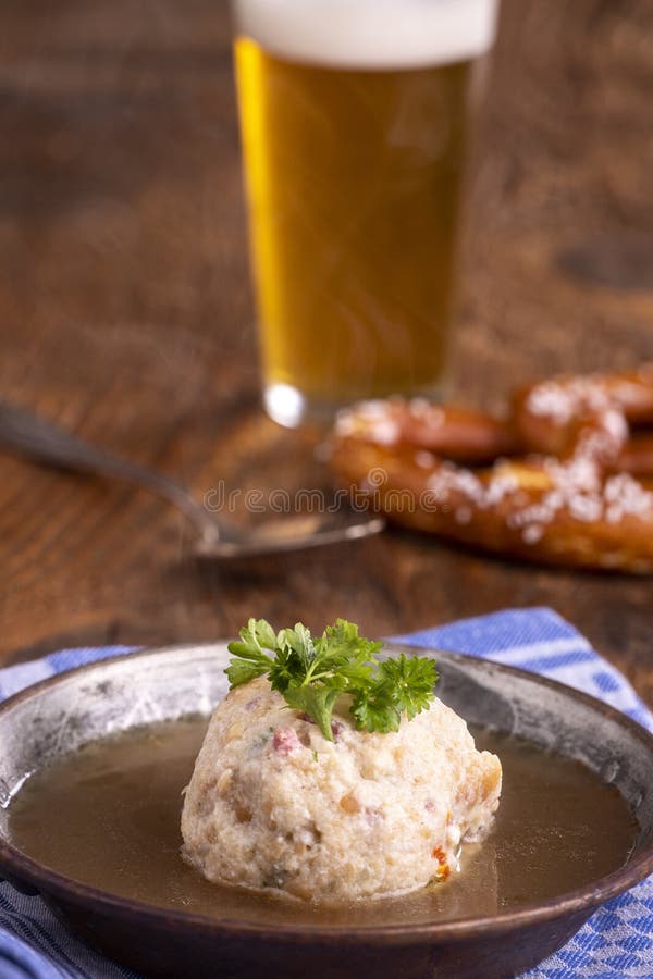 Austrian ham dumpling soup stock image. Image of ball 257172763