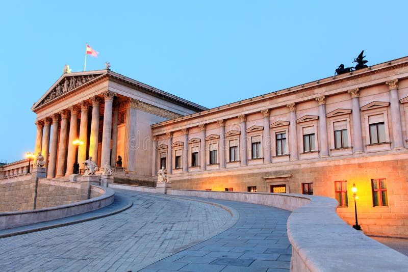 Austrian Parliament in Vienna at sunrise royalty free stock images