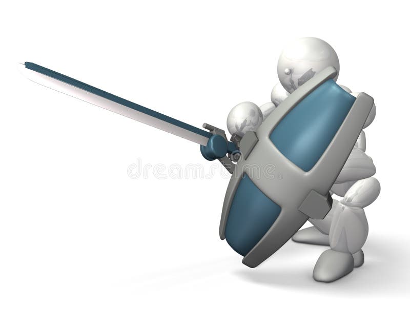 Humanoid robot is wielding a sword. This is a computer generated image,on white background. Humanoid robot is wielding a sword. This is a computer generated image,on white background.