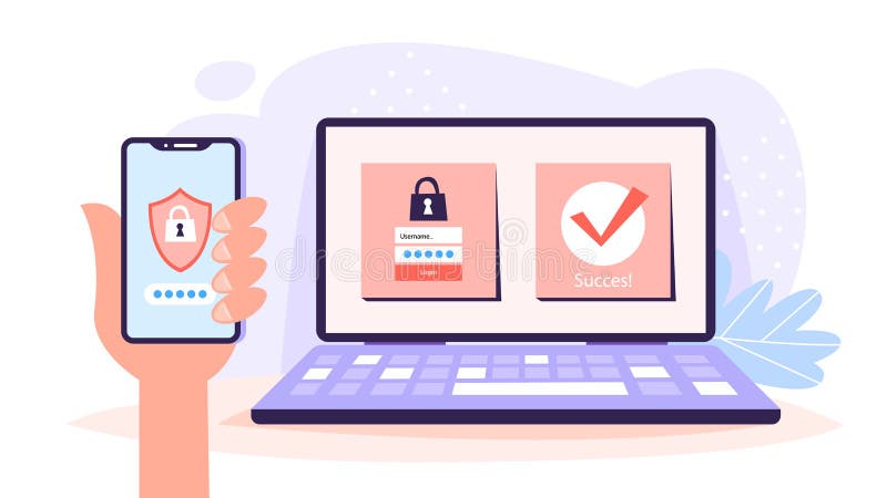 Autenticação de duas etapas, conceito da verificação do duo identifica??o ilustração do vetor Autenticação de duas etapas, conceito da verificação do duo identifica??o ilustração do vetor