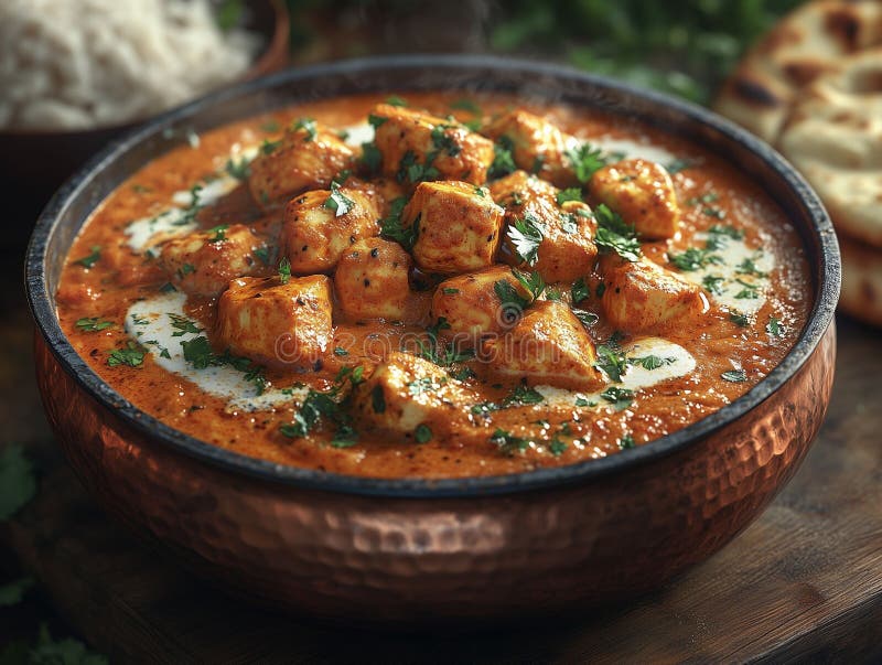 Autentisk indian kycklingtikka masala-disk royaltyfri illustrationer