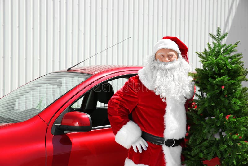 Autentiska Santa Claus med julgranen arkivfoto Autentiska Santa Claus med julgranen arkivfoto