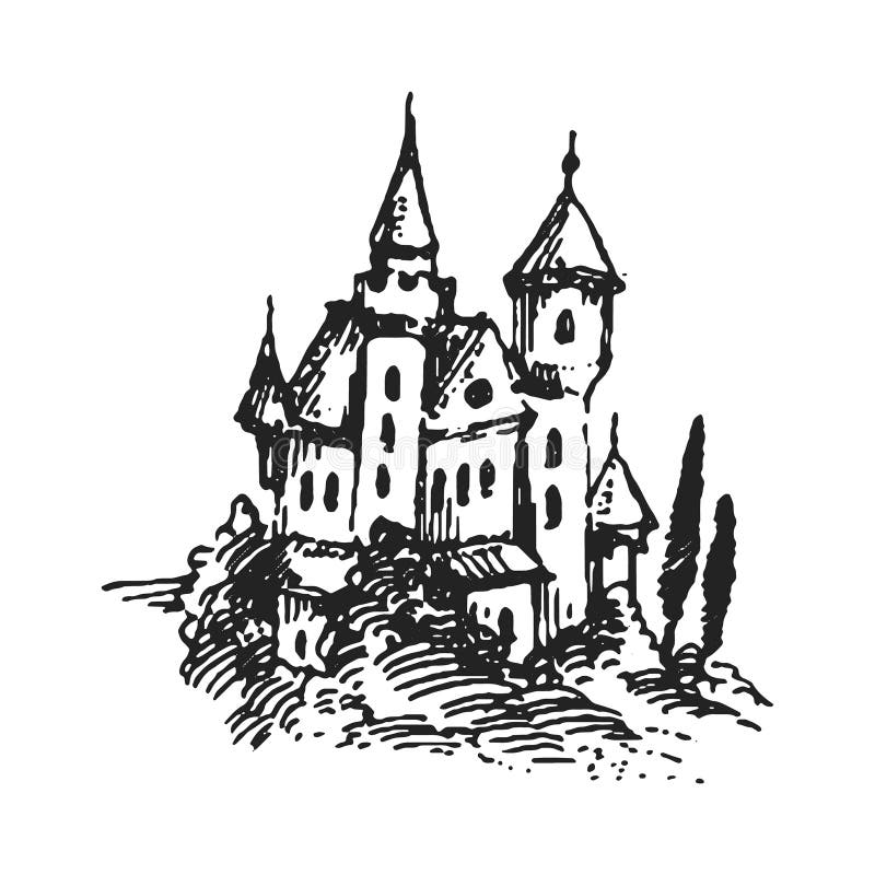 Authentic Castle tower hand drawn vector silhouette illustration stock illustration Authentic Castle tower hand drawn vector silhouette illustration stock illustration