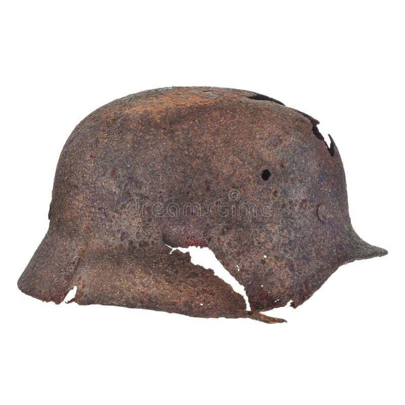 Authentic German Second World War helmet with bullet hole royalty free stock photography
