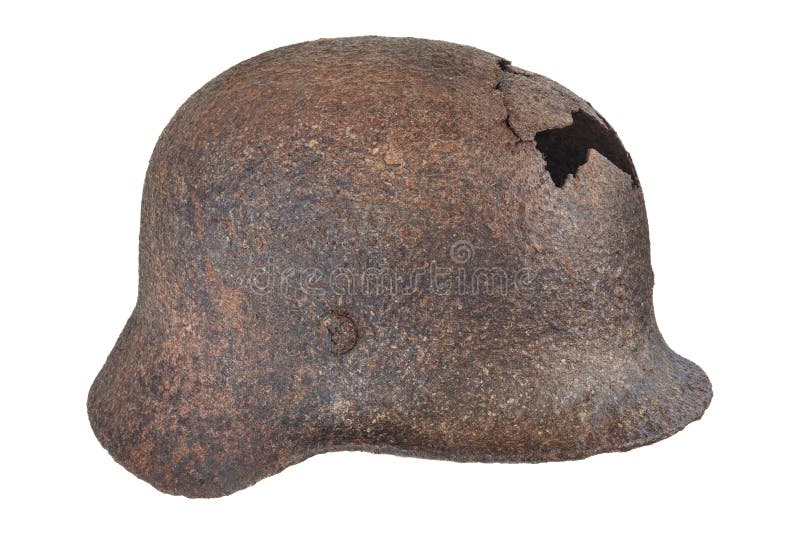Authentic German Second World War helmet with hole stock images