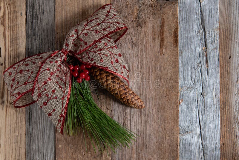 Authentic and Rustic Christmas Holiday Decorations on Weathered Wood ...