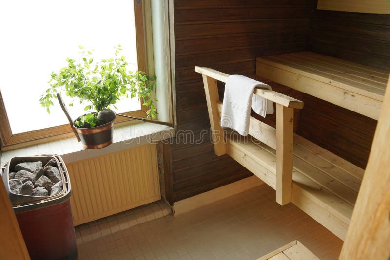 Authentic Sauna Room in Finland Stock Photo Image of birch, branches