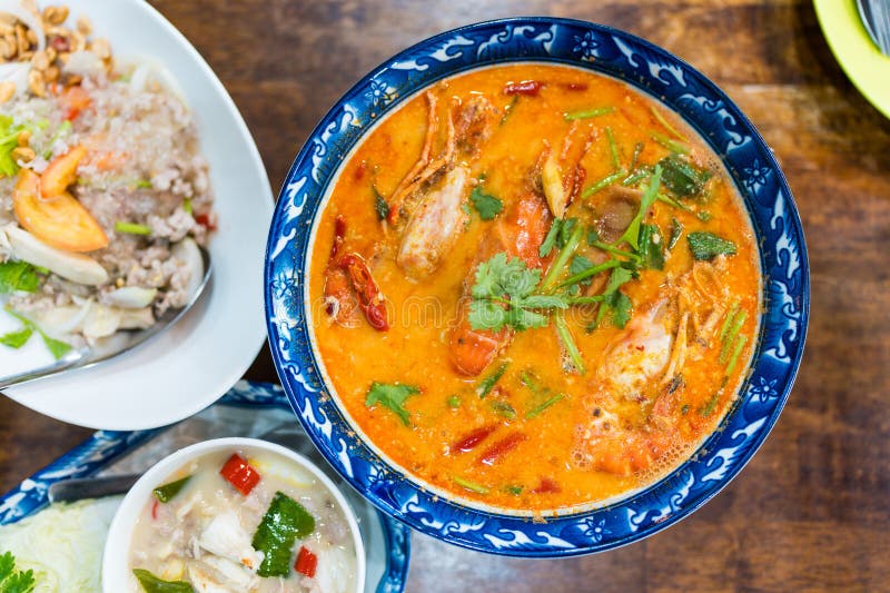Authentic thai tom yum goong style food royalty-vrije stock afbeelding