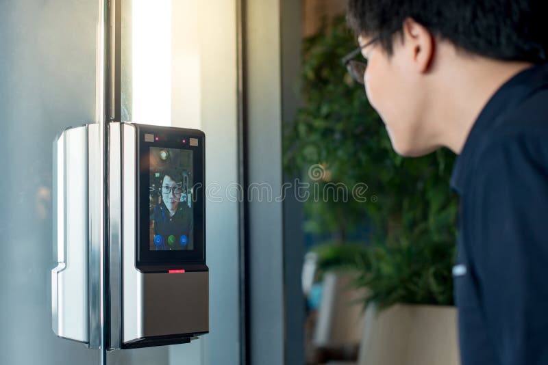 Authentication by facial recognition. Biometric security system