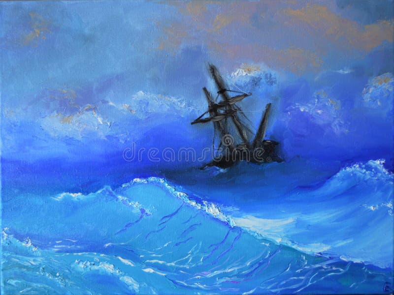 SHIP IN STORM STORMY SEA WAVES SAILBOAT SEASCAPE PAINTING ART REAL CANVAS PRINT 