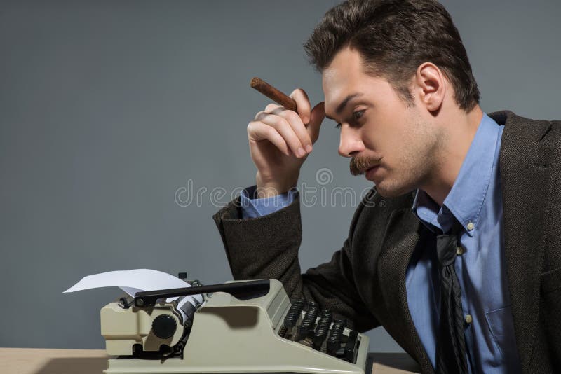 Author Smoking Cigar at Typewriter Stock Photo Image of professional