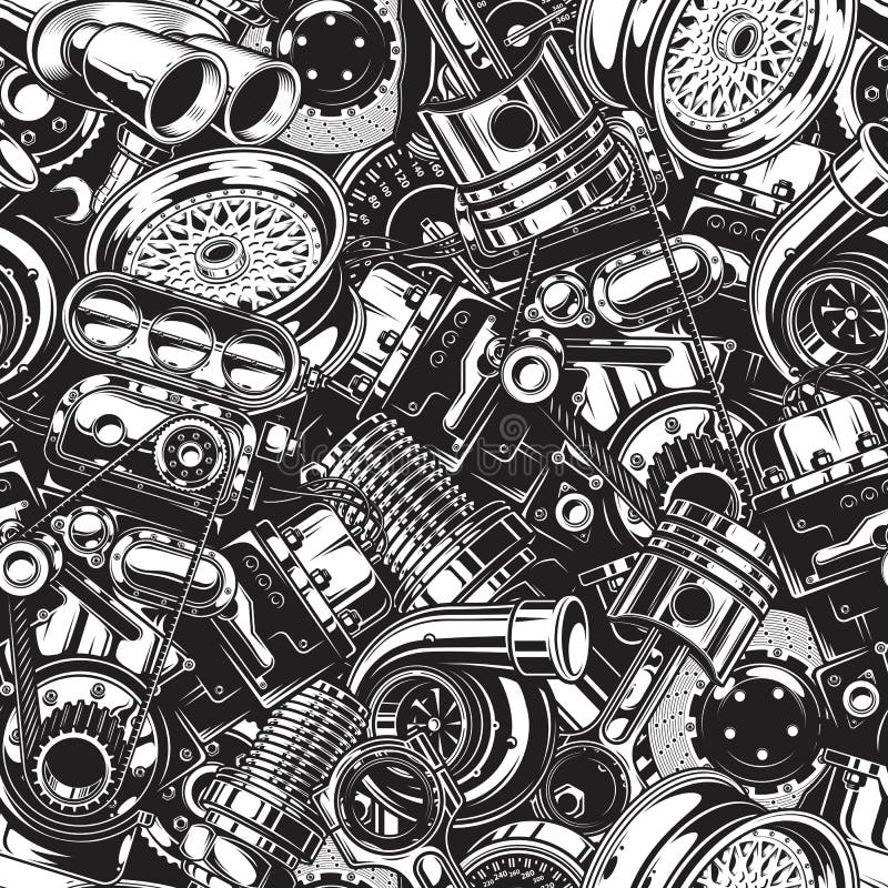 Autimobile car parts seamless pattern