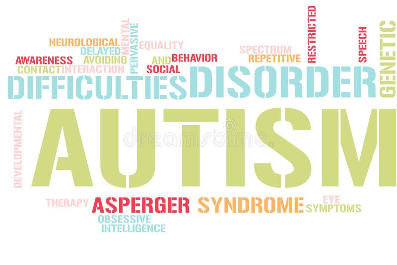 Illustration of word cloud tags related to Autism concept. Illustration of word cloud tags related to Autism concept