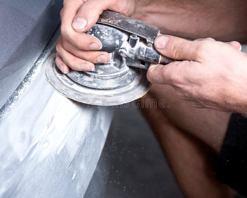 Auto body work stock image. Image of automotive, sander 77374945