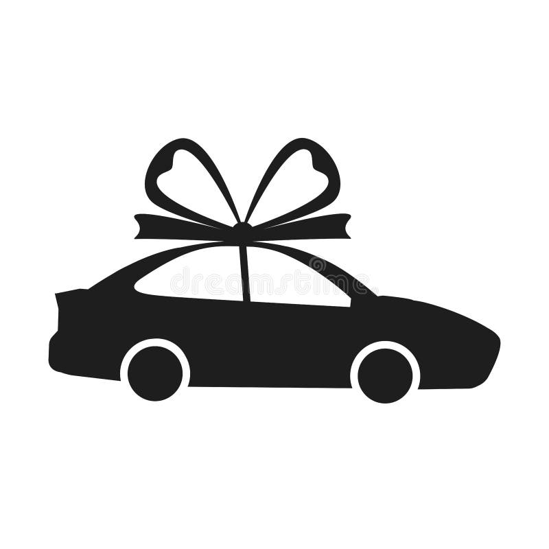 Auto with bow isolated on white background. Car, automobile icon. Business sedan. Gift, present, new purchase concept. Vector flat design.