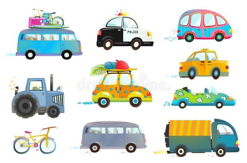 Auto-Bus-Taxi-Polizei Tauscht Fahrrad Clipart Vektor Abbildung -  Illustration von illustrator, kindisch: 103508710