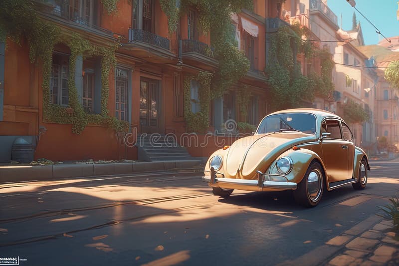 Auto catadiottrica vintage con vecchie macchine in città 3d immagine verticale scattata da una bella vecchia vintage di auto class royalty illustrazione gratis
