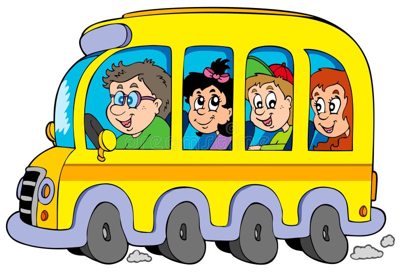Auto escolar dos desenhos animados com miúdos ilustração stock Auto escolar dos desenhos animados com miúdos ilustração stock