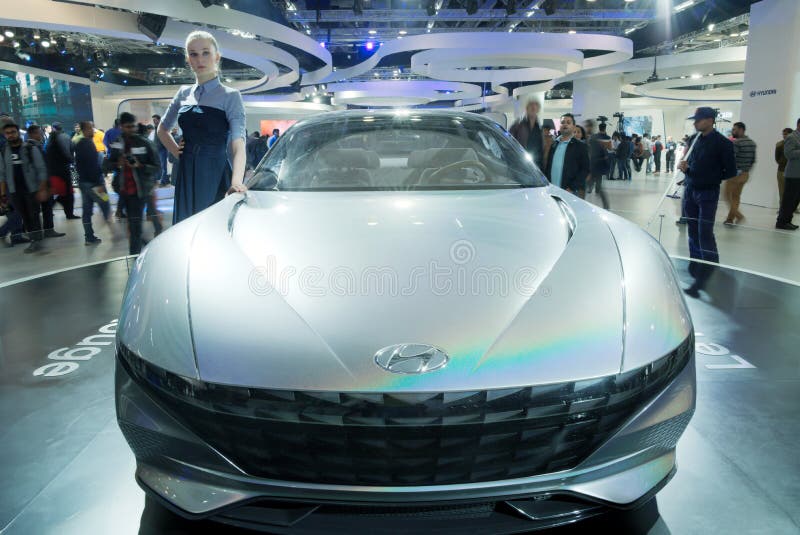 Auto Expo 2020, Greater Noida, India. GREATER NOIDA, INDIA - FEBRUARY 7, 2020: Hyundai Le Fil Rouge concept vehicle is on display at Auto Expo 2020 at Greater royalty free stock photos Auto Expo 2020, Greater Noida, India. GREATER NOIDA, INDIA - FEBRUARY 7, 2020: Hyundai Le Fil Rouge concept vehicle is on display at Auto Expo 2020 at Greater royalty free stock photos