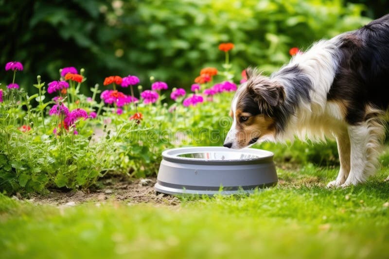 An Auto Fill Pet Water Bowl in a Garden Stock Illustration - Illustration  of bowl, water: 297136513