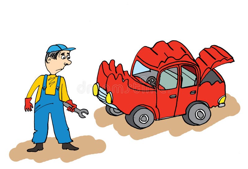 Auto Mechanic with Broken Car. Stock Illustration - Illustration of careless, little: 48804790 Auto Mechanic with Broken Car. Stock Illustration - Illustration of careless, little: 48804790