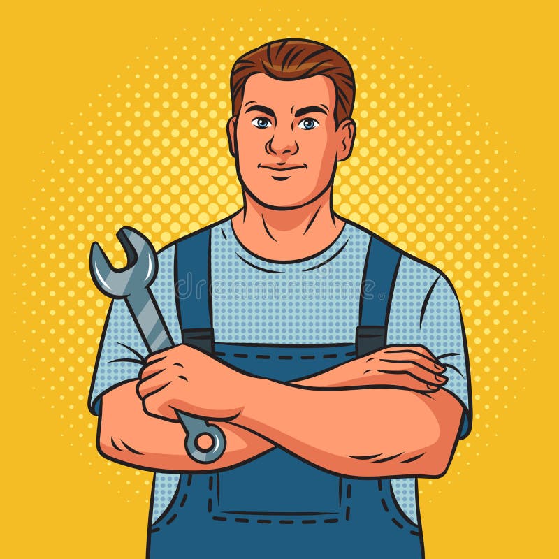 Auto Mechanic Plumber with Wrench Pop Art Raster Stock Illustration ...