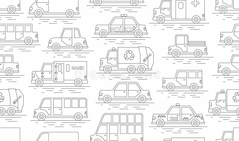Auto naadloos patroon lineaire stijl Vector illustratie stock illustratie Auto naadloos patroon lineaire stijl Vector illustratie stock illustratie