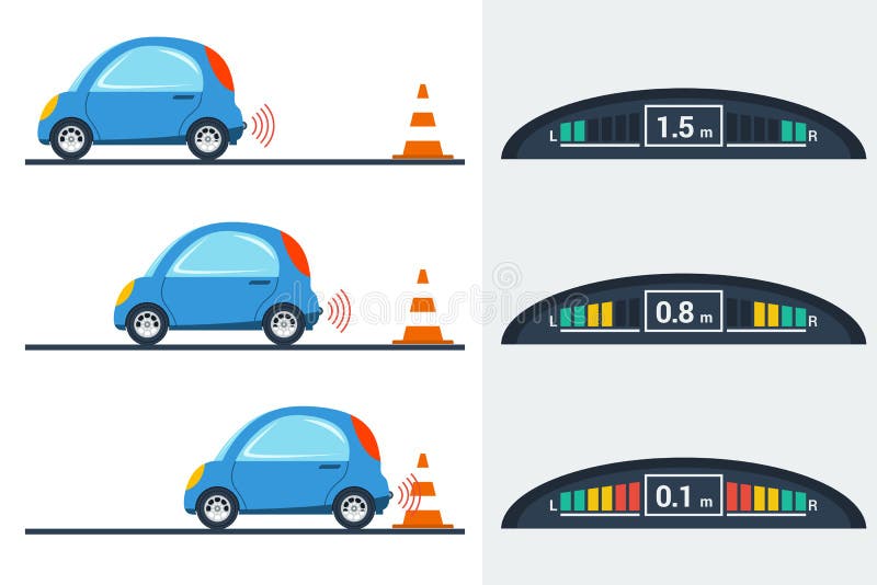 Auto parktronic infographic - drie posities vector illustratie Auto parktronic infographic - drie posities vector illustratie