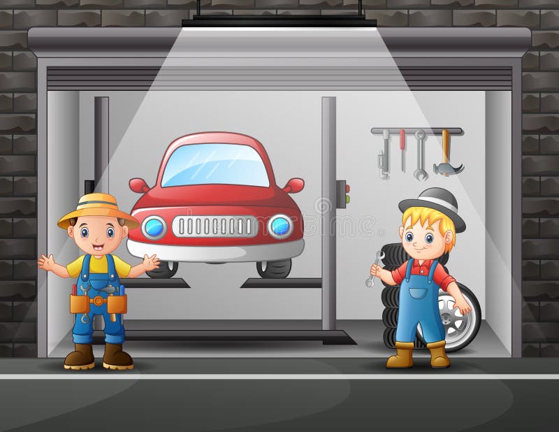 Auto Repair Shop Service Workers Cartoon Indoor Stock Vector - Illustration  of garage, isometric: 158120741