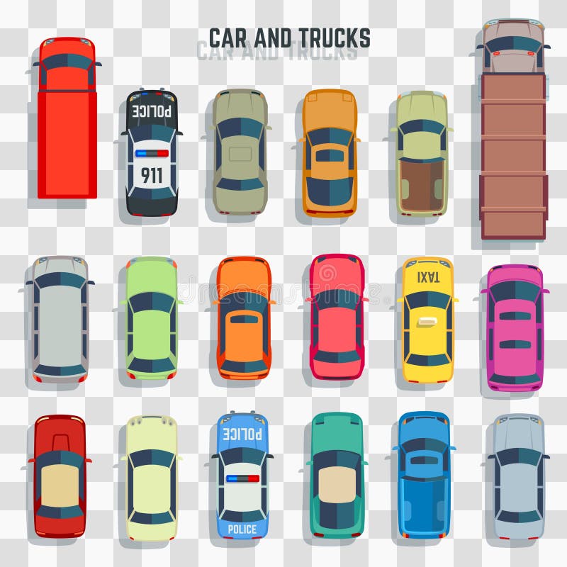 Auto's en vrachtwagens hoogste mening vector illustratie Auto's en vrachtwagens hoogste mening vector illustratie