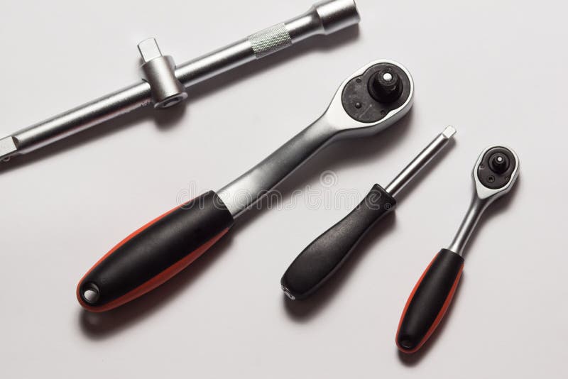 Auto Service Tools and Ratchet Sets. Stock Photo Image of