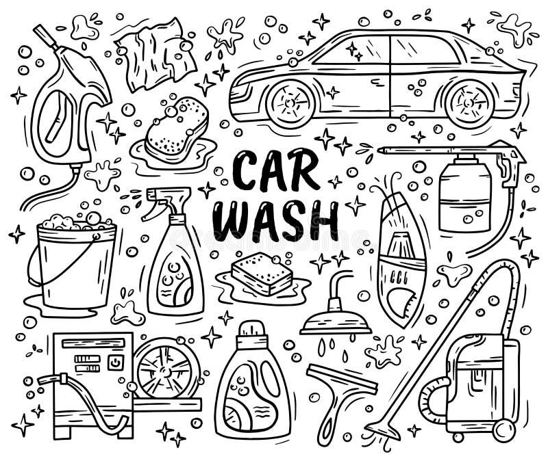 Auto Waschen Vektorset Stock Vektor Art und mehr Bilder von