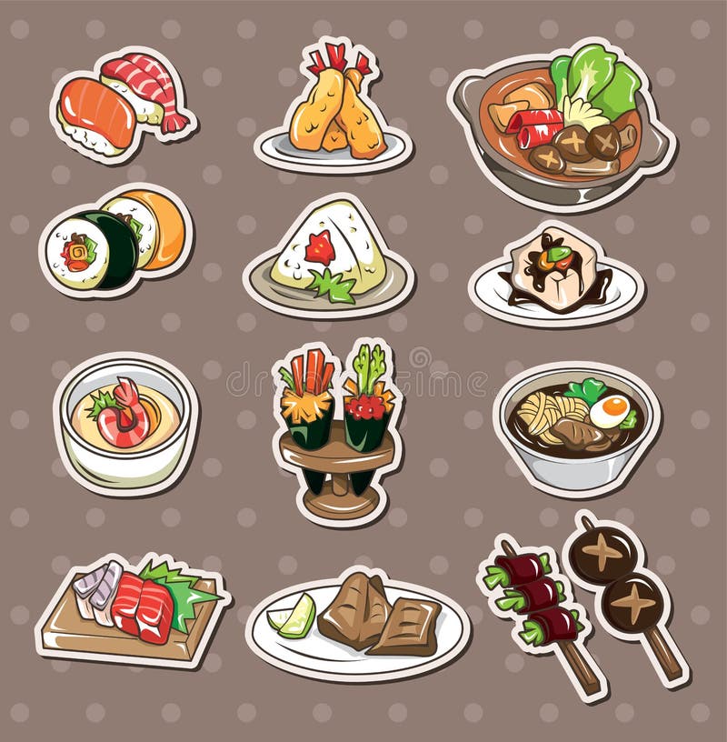 Autoadesivi giapponesi dell'alimento illustrazione di stock