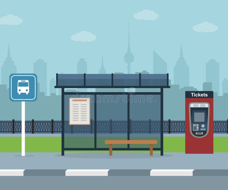 Autobusowa przerwa z miasta tłem ilustracja wektor Autobusowa przerwa z miasta tłem ilustracja wektor