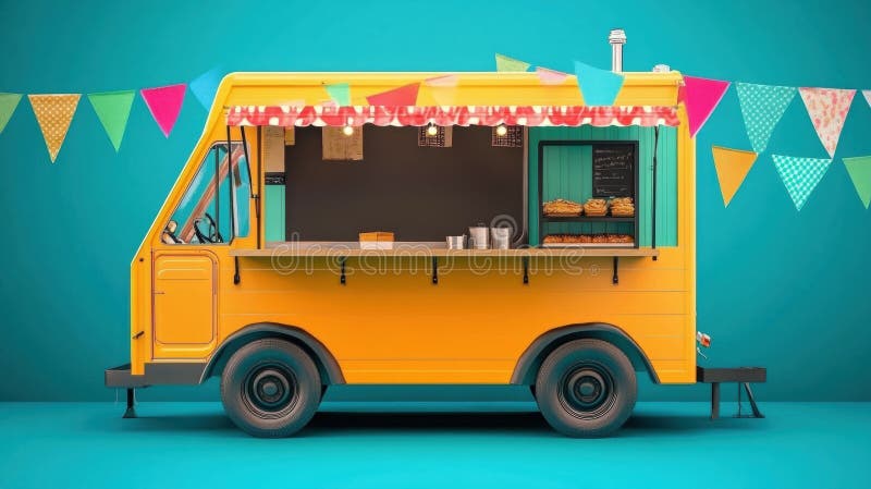 Autocarro vivace e giallo, ornato da bruciatura colorata illustrazione di stock